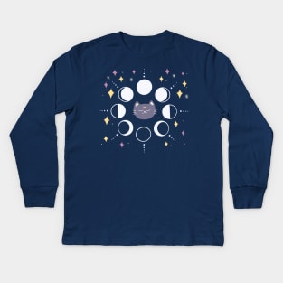 Moon Phases Cat Kids Long Sleeve T-Shirt